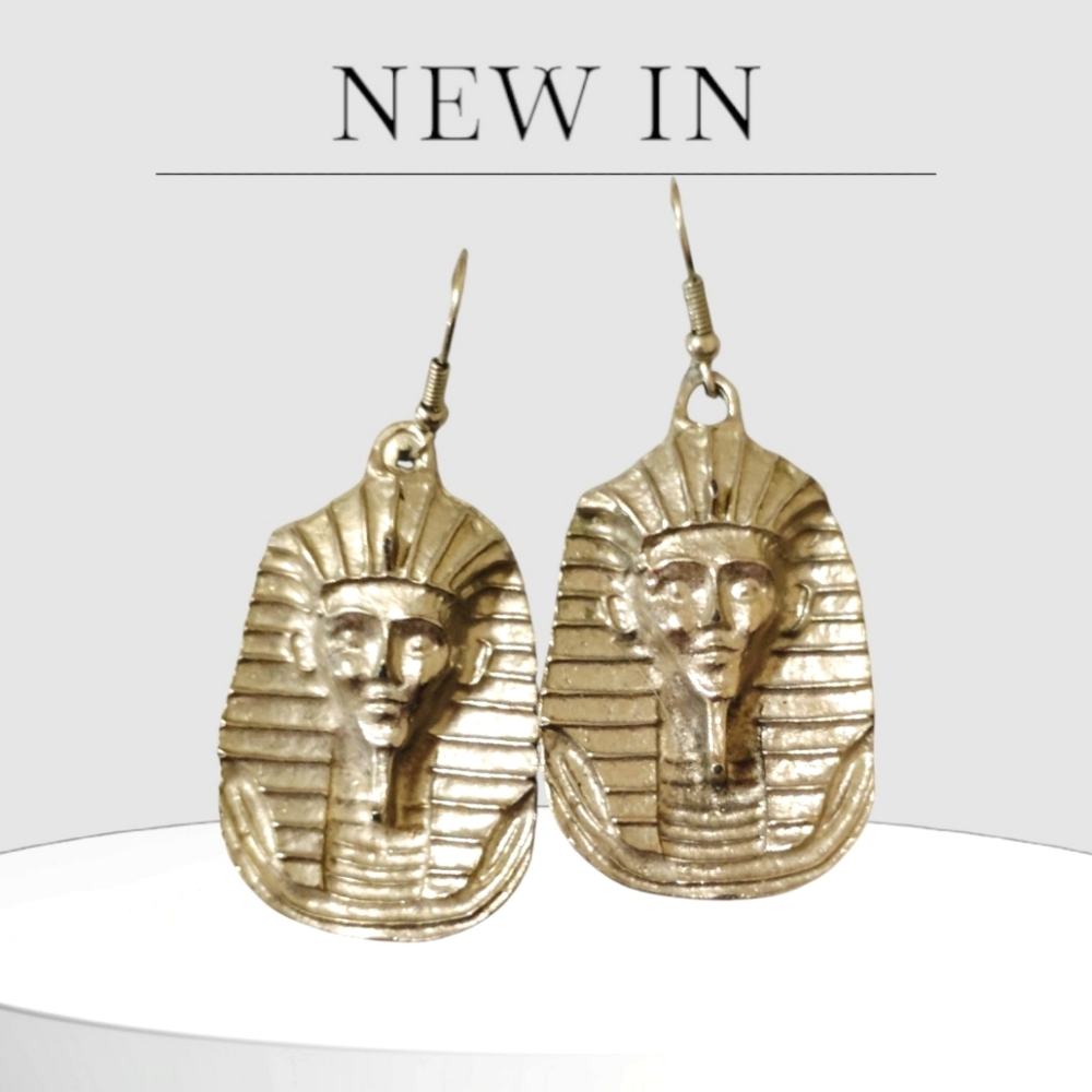 Egyptian Pharaoh Earrings! Silver Tone w 2.25" Dangle!